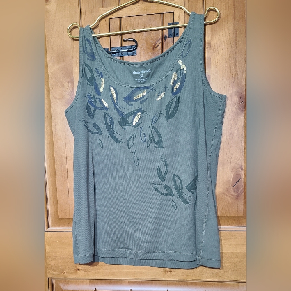 Eddie Bauer olive green with gold sequins tank size xxl